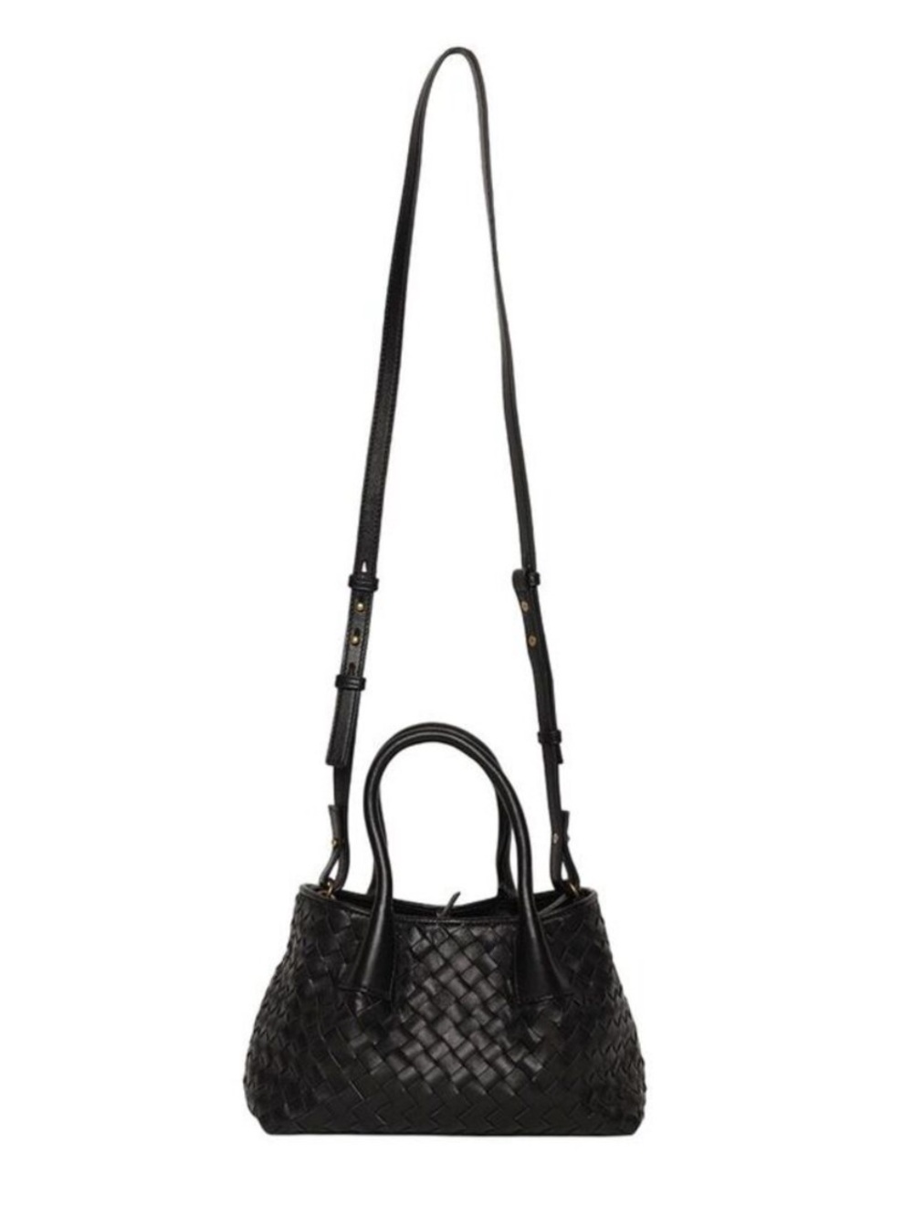 NWT Walter Baker Alina Mini Leather Tote Bag Handbag Woven Black Bottega Andiamo
